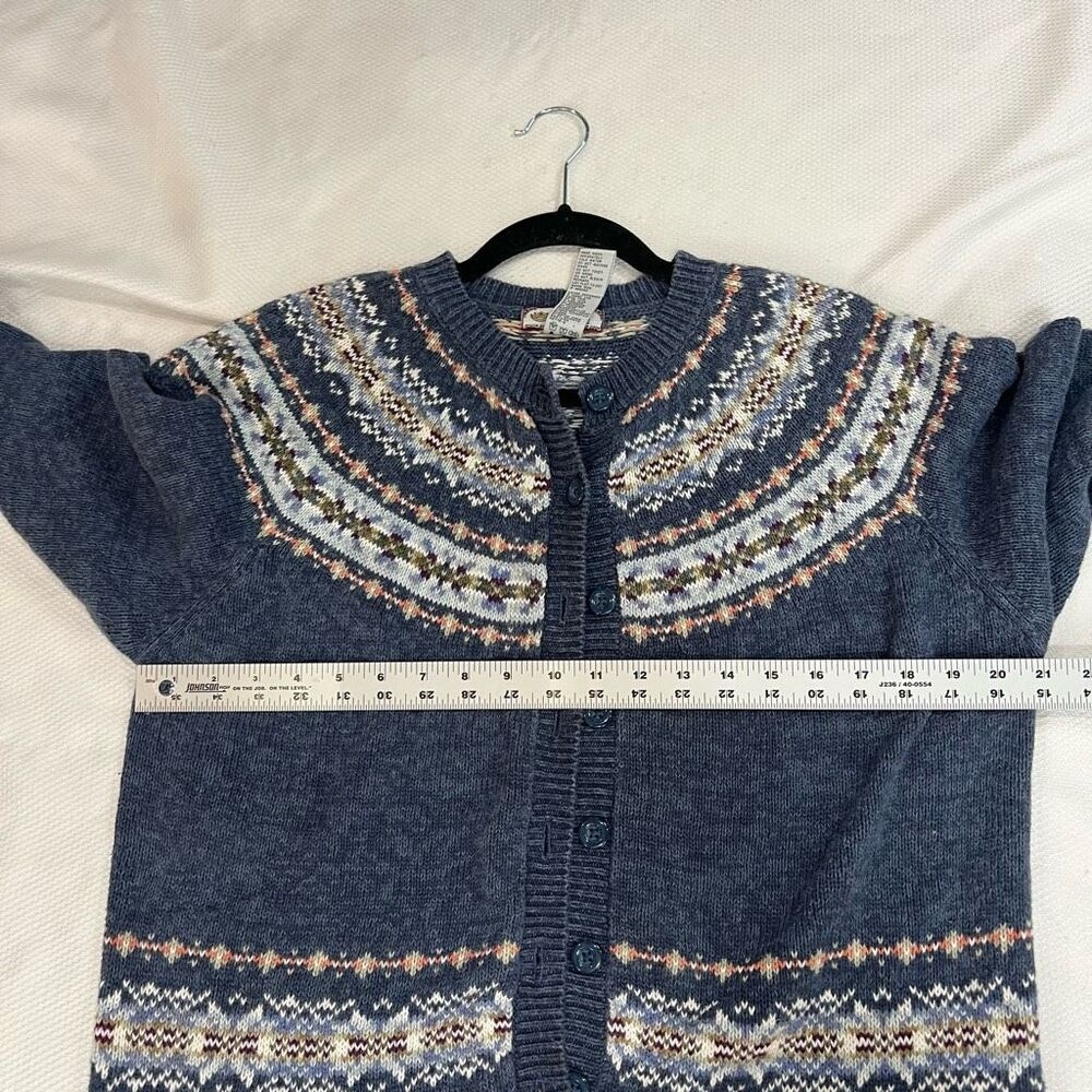 Tiara Cardigan Sweater Fair Isle Nordic Ski Blue Tan White Full Button Front L - Picture 6 of 9